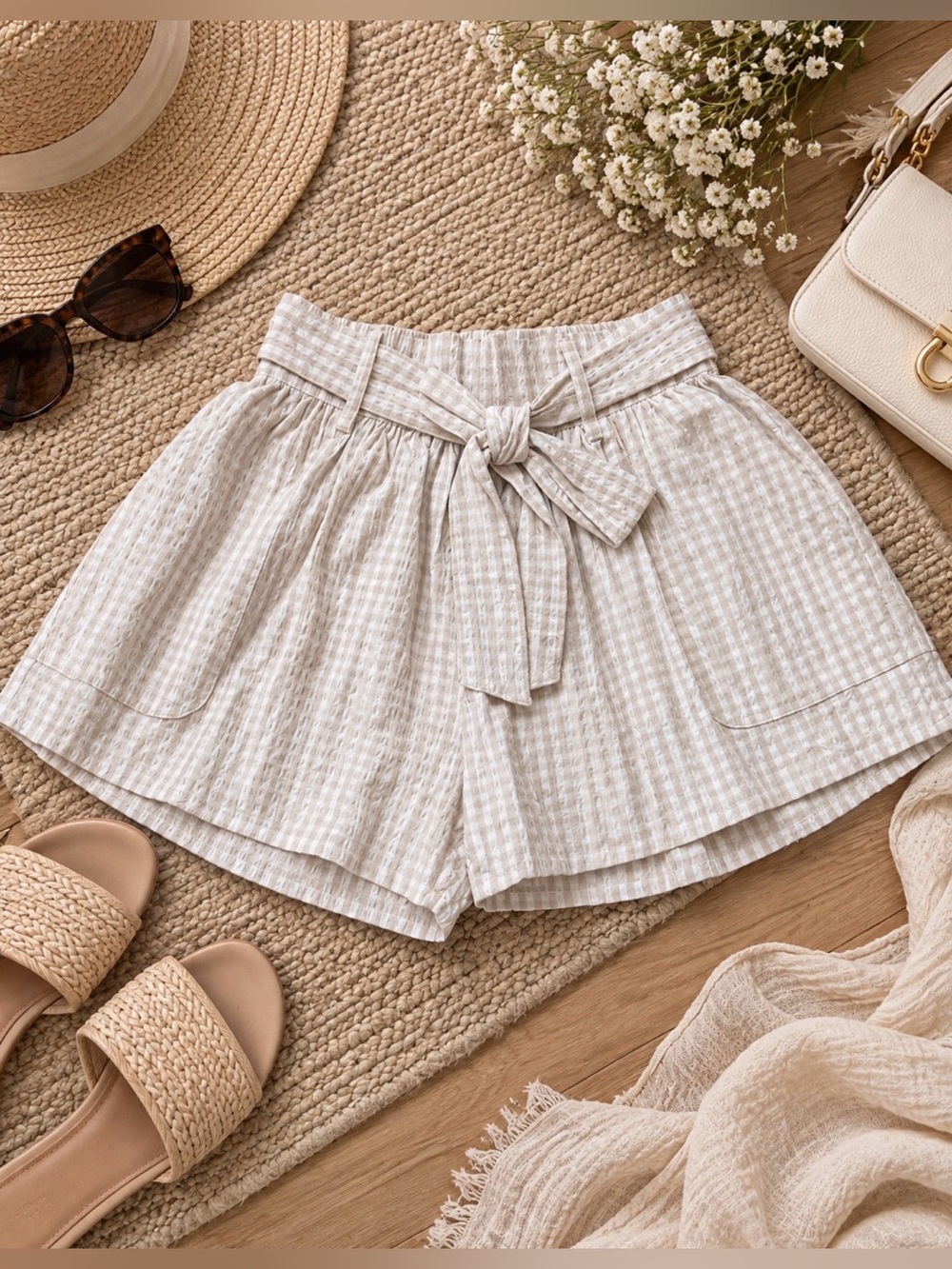Gabrielle Gingham Shorts With Tie Waist